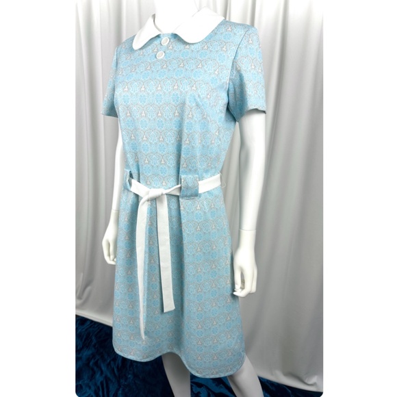 Vintage 1960’s 1970’s Sears Collared Shirt Dress in Soft Baby Blue + Grey - S/M - Picture 7 of 10